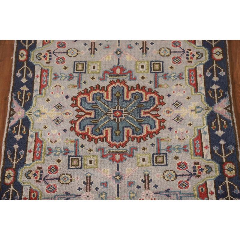 Grey Geometric Kazak Indian Rug Handmade Wool Carpet - 3'0"x 4'10"