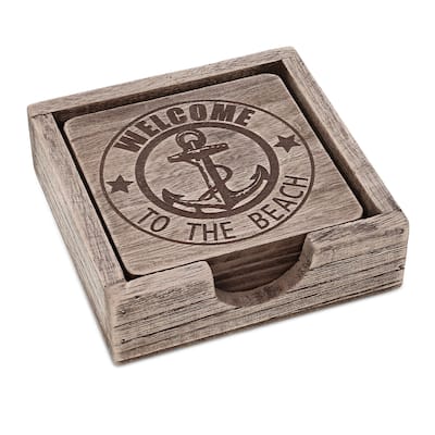 CoTa Global Driftwood Anchor Coasters Set of 6 - Handmade Colors Vary - 4.9Lx4.9Wx1.5H inches