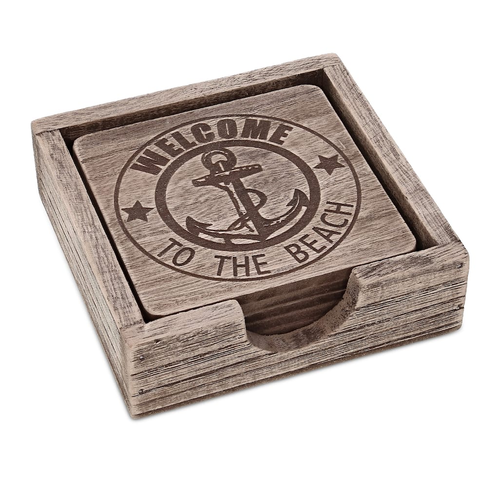 CoTa Global Driftwood Anchor Coasters Set of 6 - Handmade Colors Vary - 4.9Lx4.9Wx1.5H inches