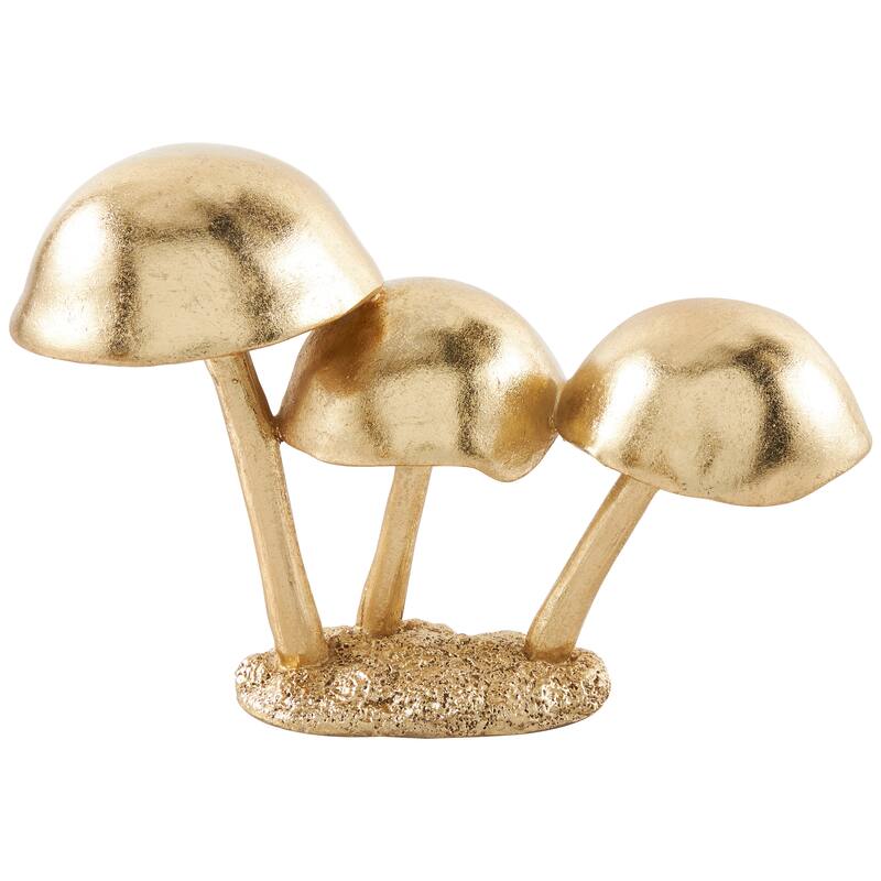 Gold Polystone Metallic Mushroom Decorative Sculpture with Textured Base