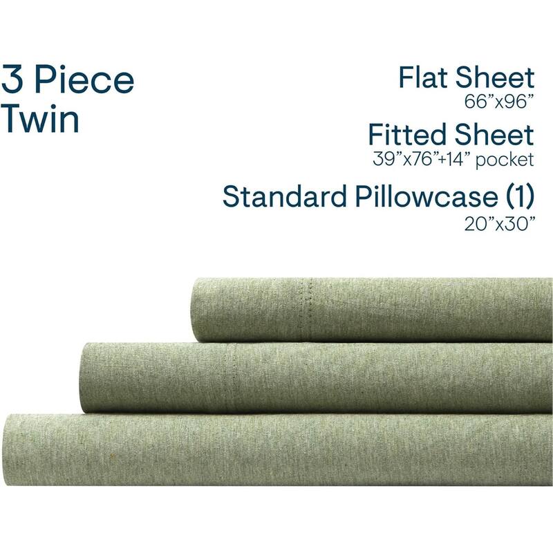 Aeropostale Super Soft Heather Green Jersey Knit Sheet Set All-Season Comfort - Twin