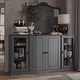 preview thumbnail 63 of 70, 100% Solid Wood 65" Sideboard with Clear, Frosted Glass or Solid Wood Doors by Palace Imports Grey - Glass-Solid