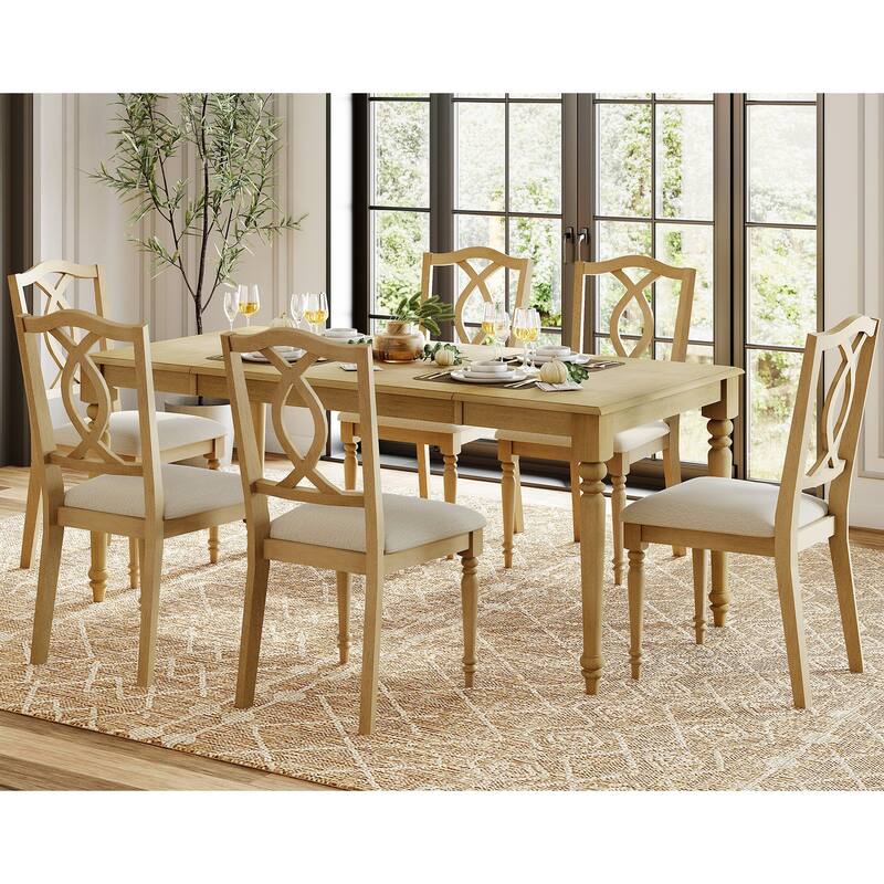 Farmhouse Dining Table Set, Wood Dining Table & Cross-Back Chairs, Oak - 7-Piece - Oak