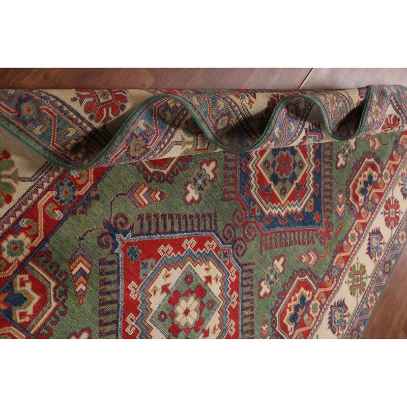 Green Kazak Area Rug Hand-Knotted Wool Carpet - 6'5" x 9'8"