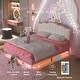 preview thumbnail 1 of 28, Full Size Upholstered Princess Platform Bed with Crown-Shaped Headboard, Soft Night Light Strips, and Gold Metal Legs Full Pink - Full