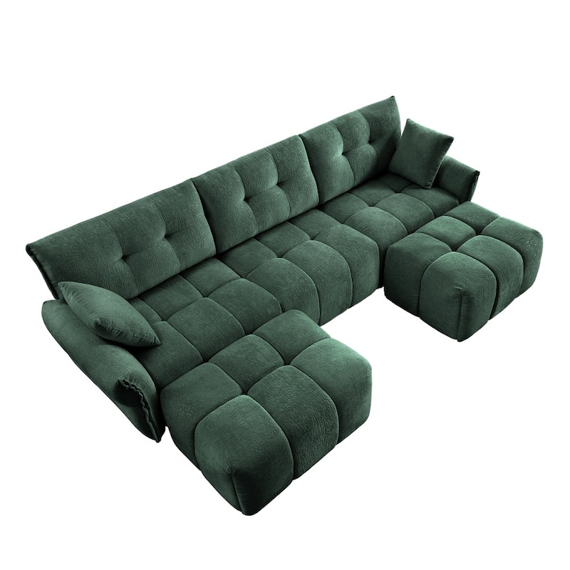 Modular Wood Frame 3-seater Sectional Sofa Set with Ottomans and Throw Pillows