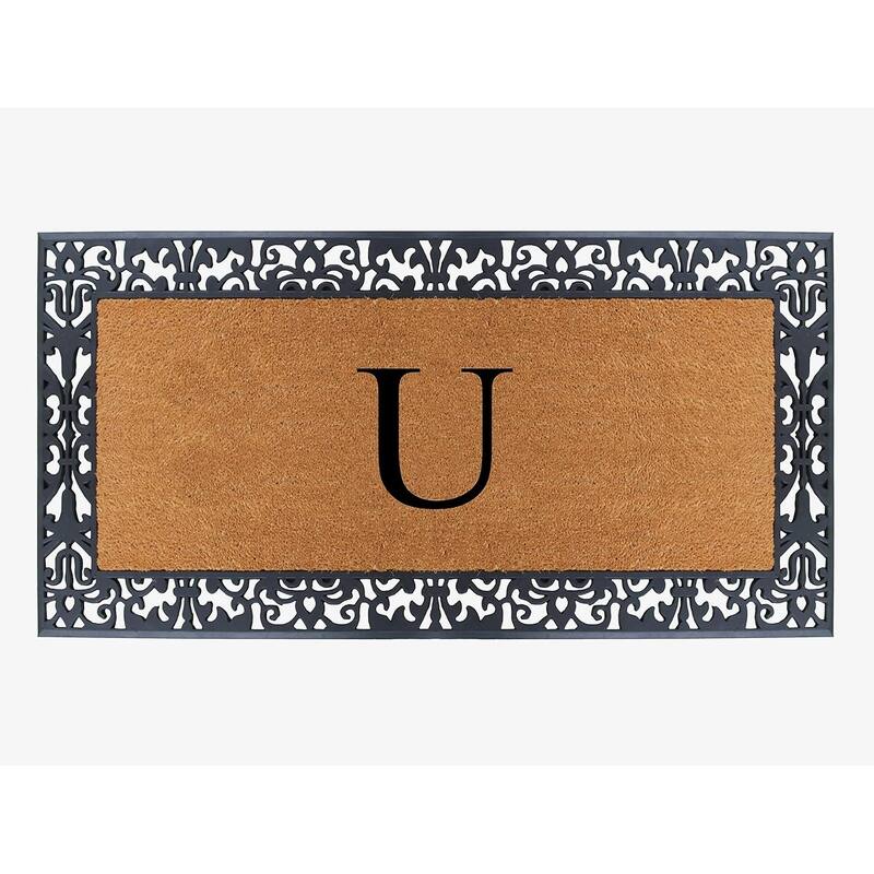 A1HC Rubber and Coir Paisley Border Heavy Duty Non-Slip Durable Double Door Monogrammed Doormat 30"X60", Black - U