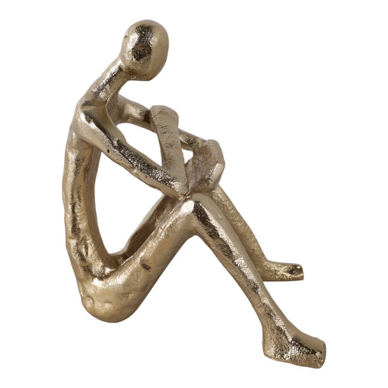 Metal Aluminum Figurine Sculptured Reading Man Modern - 7" Gold - 6" x 5.5" x 6.75"