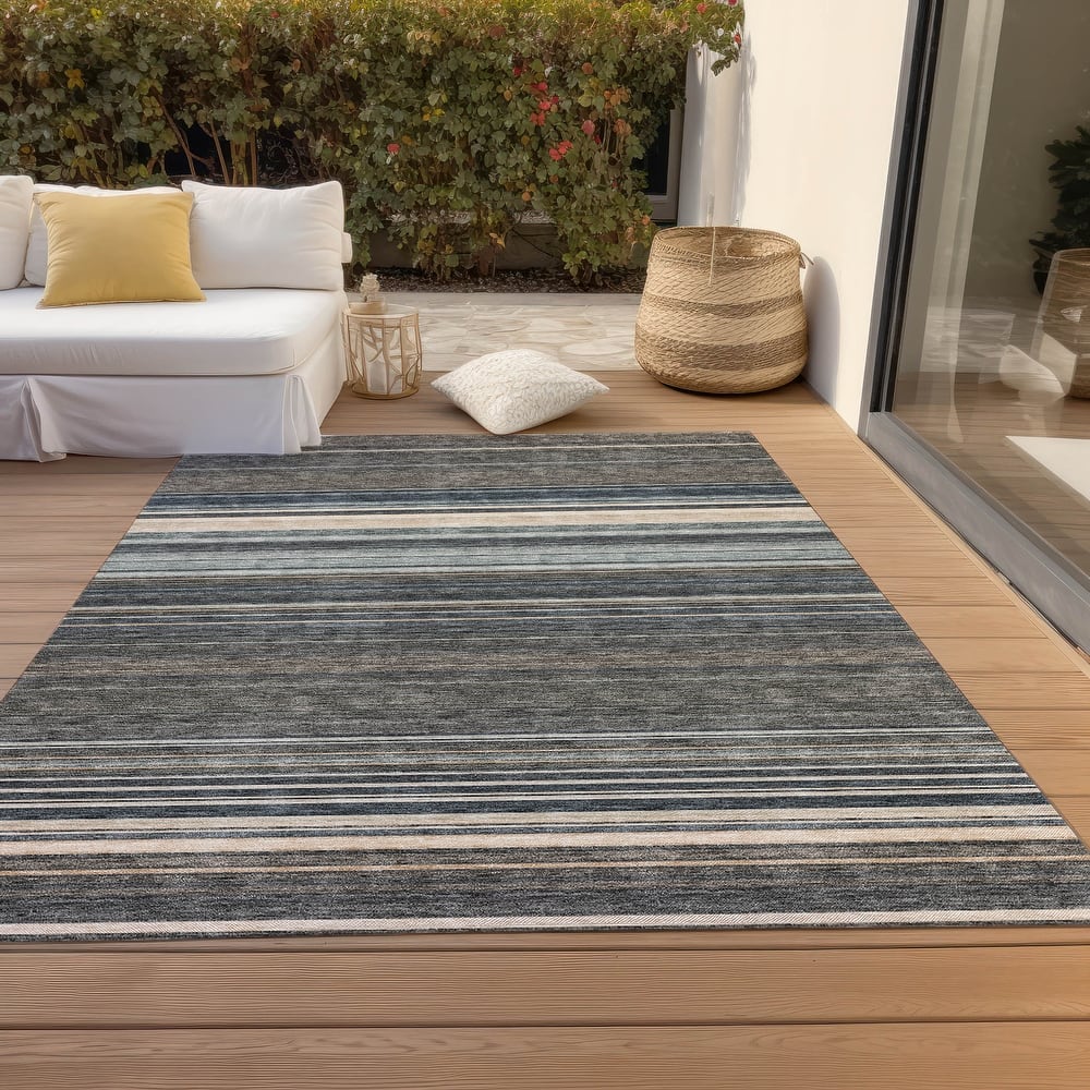 Machine Washable Indoor/ Outdoor Ombre Stripes Chantille Rug
