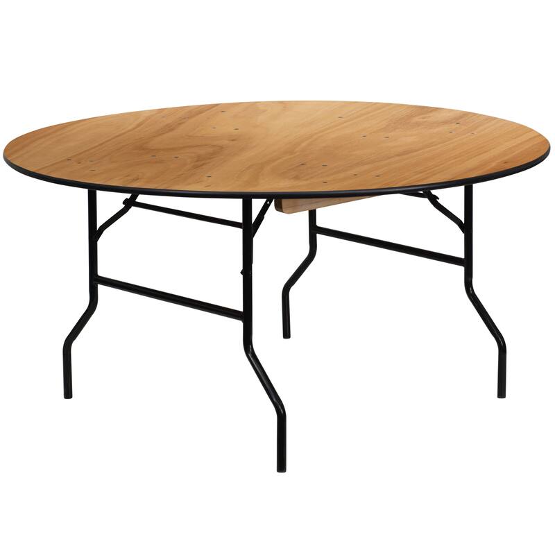 60-inch Round Wood Folding Banquet Table with Finished Top - Natural