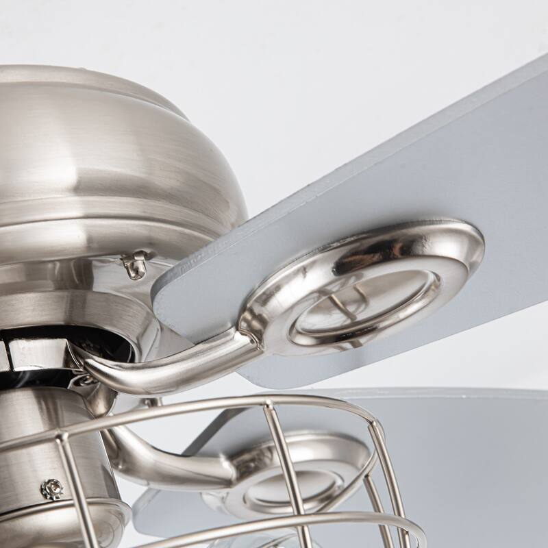 Industrial 5-Blade Brushed Nickel Caged Ceiling Fan with Remote - 52 Inches