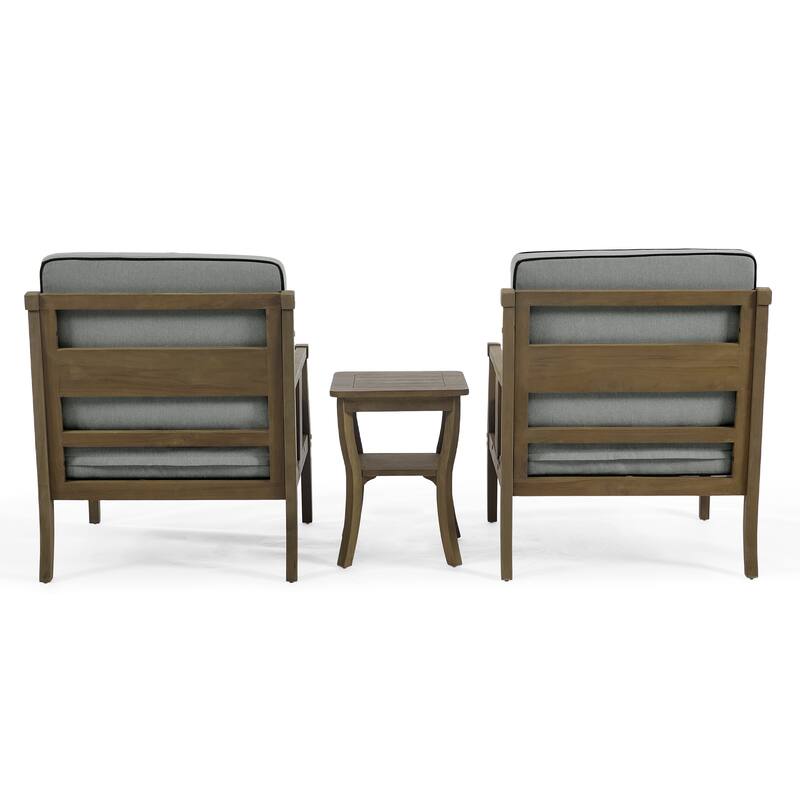 Wood Patio Bistro Set with Water-Resistant Cushions(Set of 3)