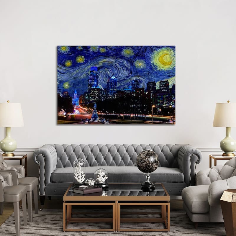 iCanvas "Philadelphia, Pennsylvania Starry Night Skyline" by 5by5collective Canvas Print