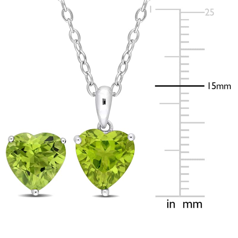 Miadora 5ct TGW Heart-Shape Peridot Solitaire Necklace and Stud Earrings Set in Sterling Silver