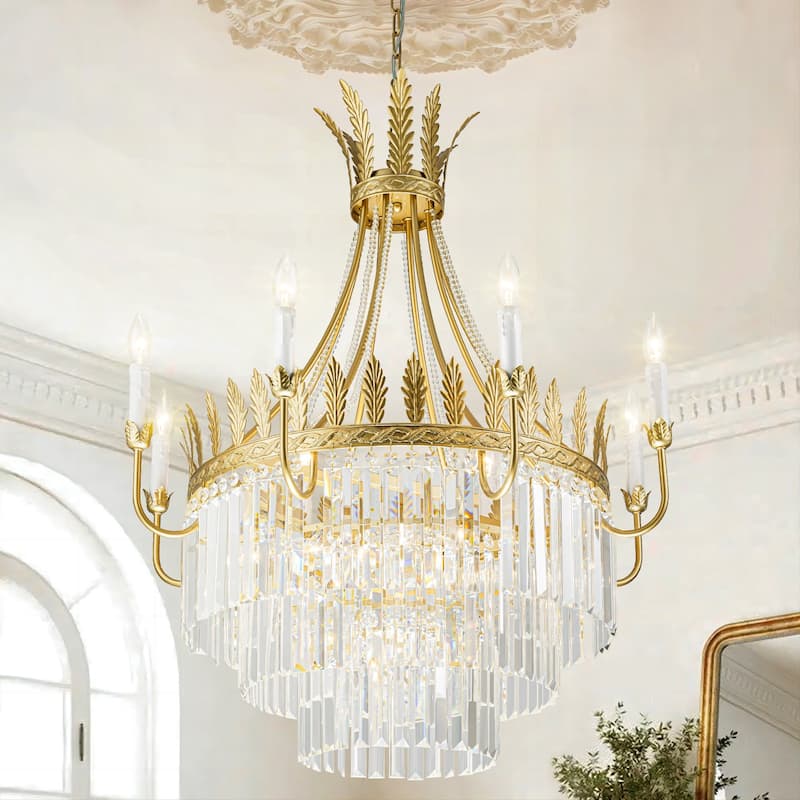 12-Light 3-Tier Mid-Century Modern Glam Gold Retro Large Crystal Chandelier for Living Room - 30.7 in. W x 37.4 in. H