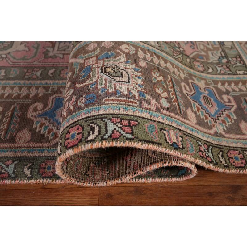 Distressed Pink Tabriz Persian Vintage Rug Handmade Wool Carpet - 9'8" x 12'8"