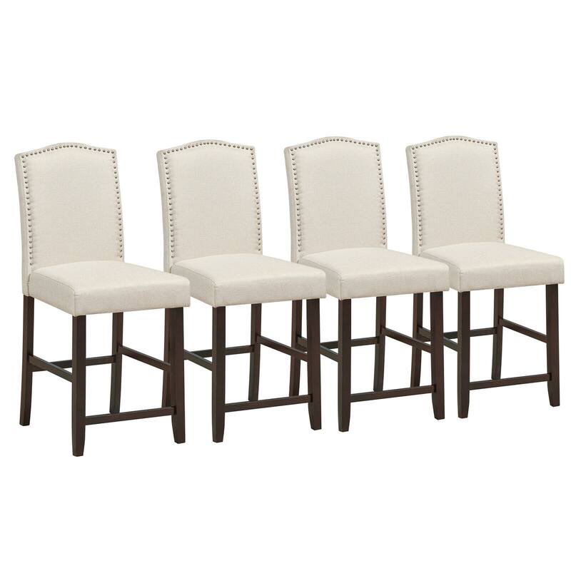 Gymax Set of 4 Fabric Barstools Nail Head Trim Counter Height Dining - See Details