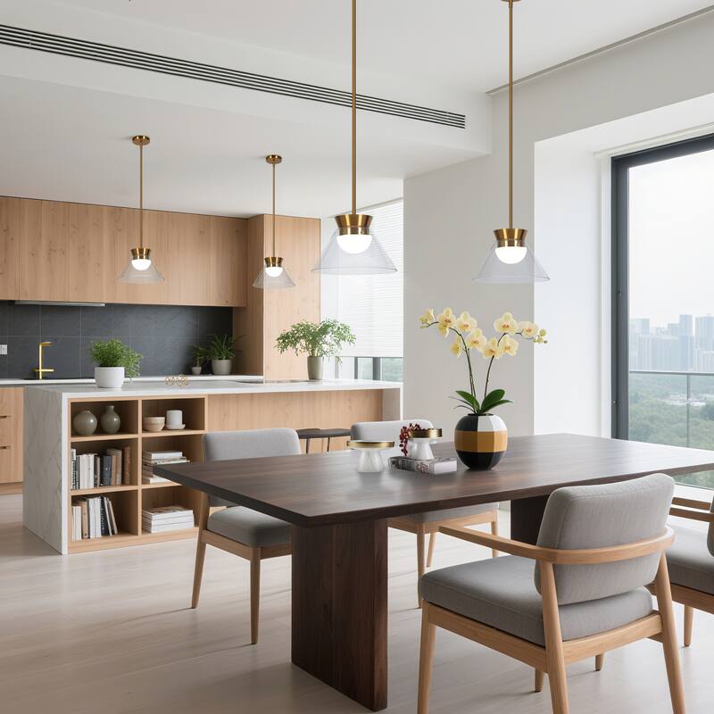Modern 1-Light LED Gold Pendant Light with Clear Glass for Kitchen Island Dining Room - W11.8"*H7.5"