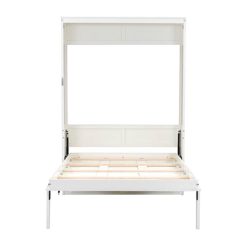 Full Size Murphy Bed Wall Bed with 2 Storage Drawers, Solid Wood Foldable Murphy Cabinet Bed, Space Saving Design