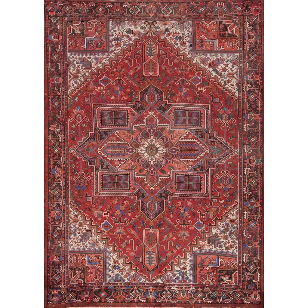 Hand Knotted Oriental 100% Wool Carpet Traditional Medallion Red Heriz Area Rug - 12' 7'' X 10' 4''