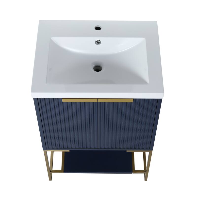 24 inch Plywood Freestanding Bathroom Vanity Set with Integrated Resin Sink