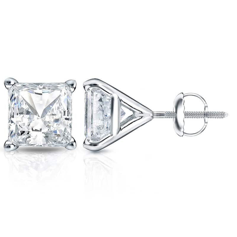 Auriya 2ctw Princess-cut Diamond Stud Earrings 14k Gold Martini-set (H-I, SI1-SI2) - White