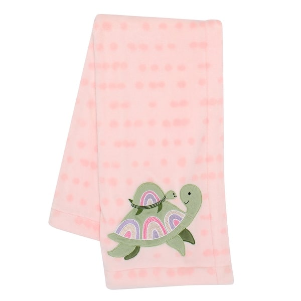 slide 2 of 9, Lambs & Ivy Sea Dreams Cozy Pink Fleece Turtle Applique Baby Blanket