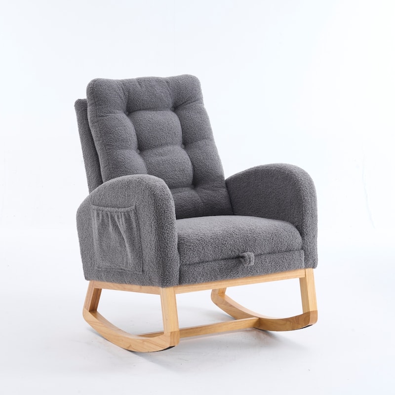 Upholstered Rocking Chair with Footrest & Thick Cushioned, Accent Chair Lounge Chair with Side Storage Pocket