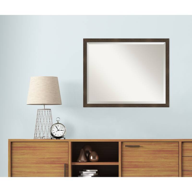 Woodgrain Stripe Beveled Wood Framed Wall Mirror