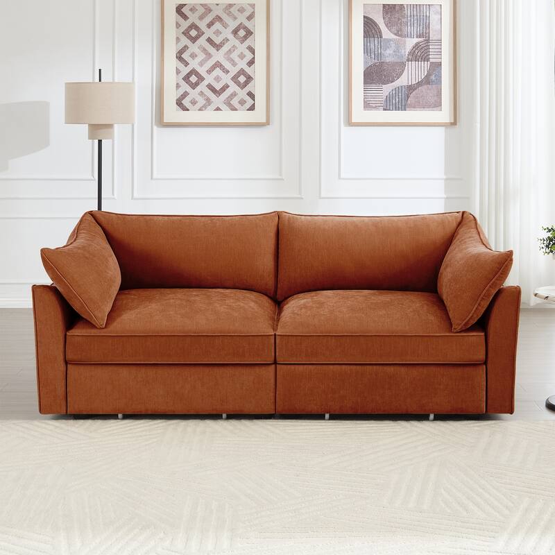 GDFStudio - Chenille 2-Seater 78.7" Sofa with Pull-Out Storage and Crescent Arms