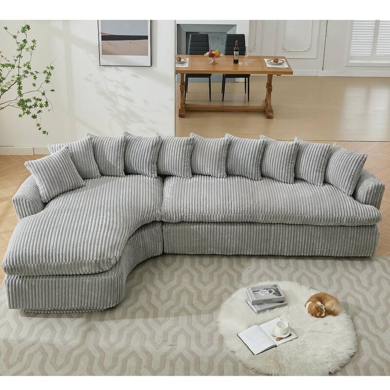 127" Modular Sectional Upholstered Sofa, L Shaped Couch with 10 Pillows, Modern Curved Couches with Left Chaise Lounge