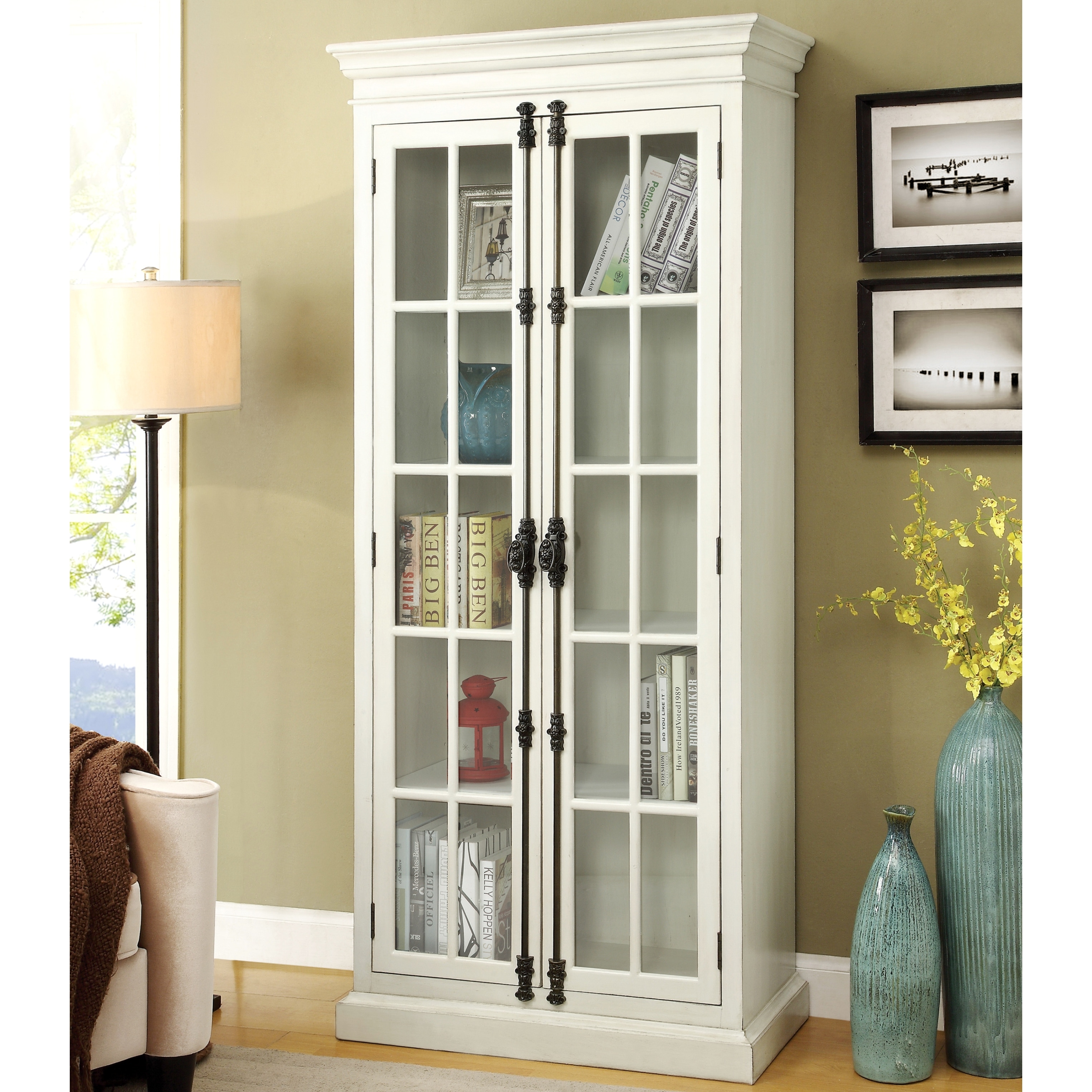 White curio shop cabinet corner