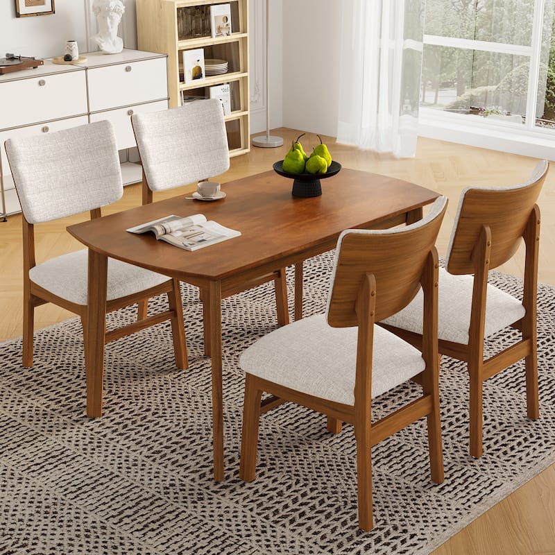 Farmhouse Dining Table Set for 4 with Sturdy Rubber Wood Frame and Upholstered Chairs for Versatile Spaces - Brown&Beige