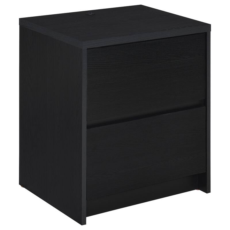 Black 2-Drawer Nightstand with LED Lights and USB Ports