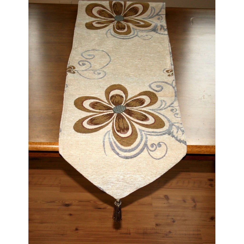 Violet Linen Chenille Floral Design, 13 Inch by 70 Inch, Decorative Table Runners - 13" X 70"