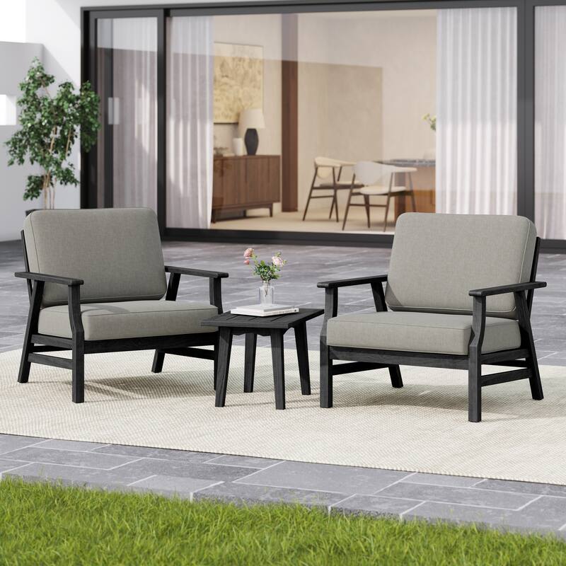 3-piece Cushioned Outdoor Club Chiars With Side Table - Light Camel/BlackFrame - BlackFrame