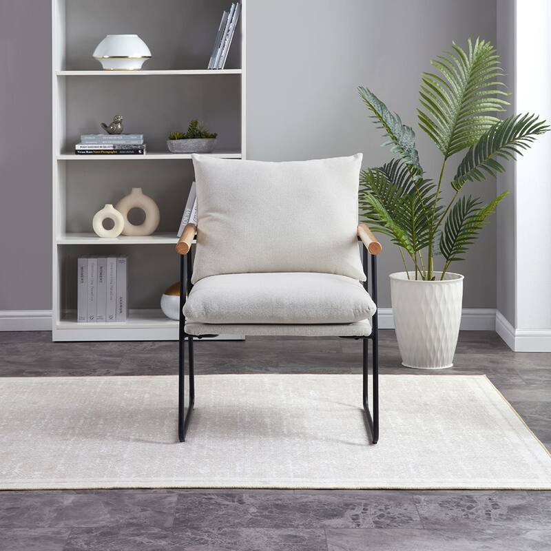 Modern Accent Chair with Removable Cushion, Wood Armrests, Living Room