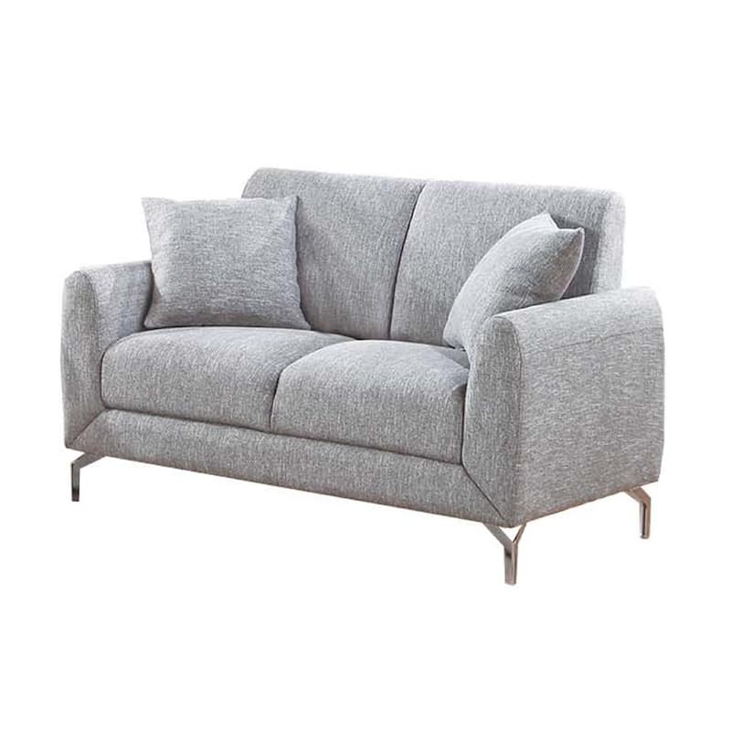 Rena 2pc Sofa and Loveseat Set, 2 Pillows, Light Gray Burlap Fabric