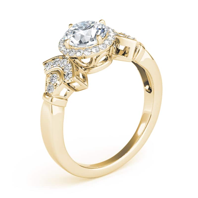 Auriya 14k Yellow Gold Lab Grown Round Diamond Halo Engagement Ring 0.50 to 5.00 ct. tw. (F-G VS)