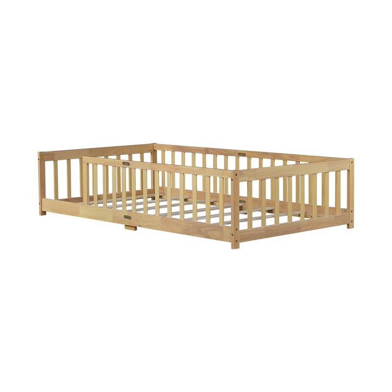Twin Floor Platform Bed with Fence without Door