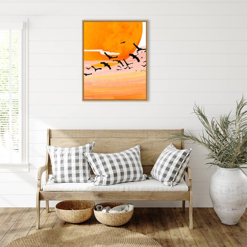 Time Flies Bird Sunset by Uma Gokhale Framed Canvas Wall Art