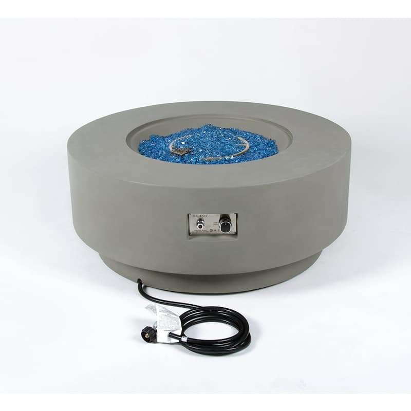 Elementi Plus Colosseo Outdoor Fire Pit Table Concrete Round 60000 BTU - 40.9 x 40.9 inches with Lid, Fire Glass, and Cover