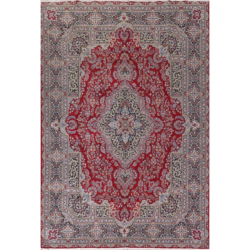 Traditional Red Kashan Turkish Area Rug Machine-Made Bedroom Carpet - 9'6" x 13'0"