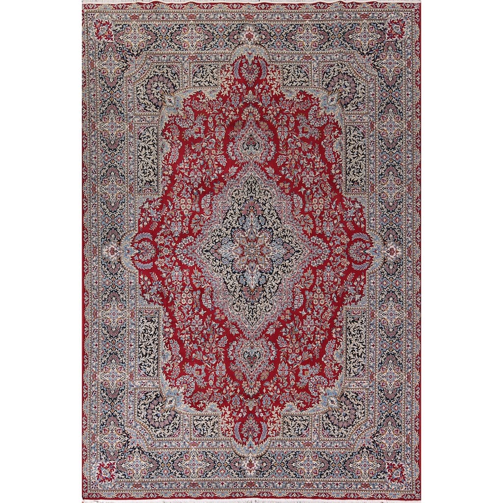 Traditional Red Kashan Turkish Area Rug Machine-Made Bedroom Carpet - 9'6" x 13'0"