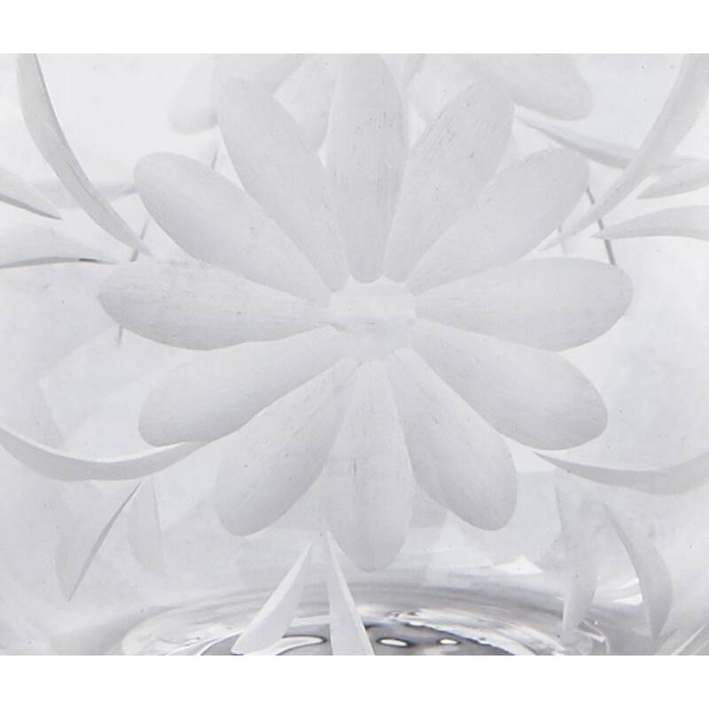 Fleur Etched Glass Clear Glass Tumbler, 3.0"L x 3.0"W x 5.5"H, 17 oz