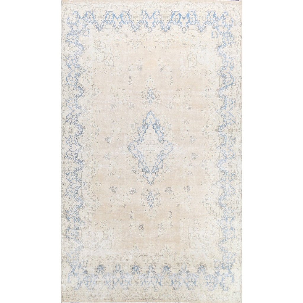 Muted Distressed Kerman Persian Area Rug Handmade Wool Carpet - 9'8" x 13'0"