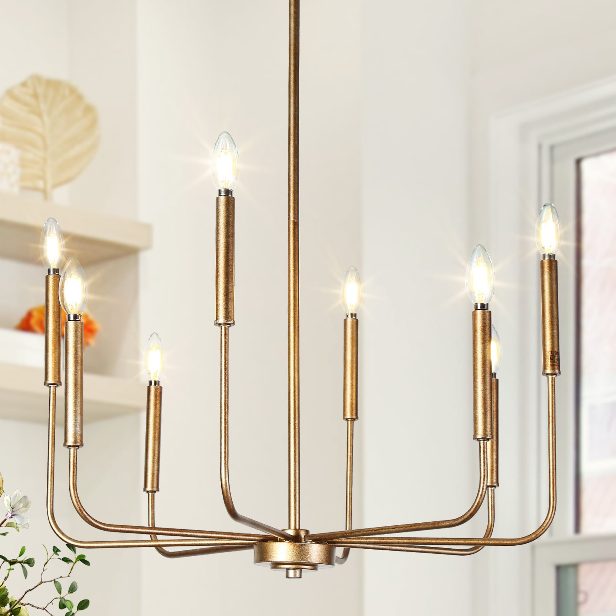 LALUZ Modern Farmhouse 8-Light Chandelier Gold Classic Candle Light for Dining Living Room