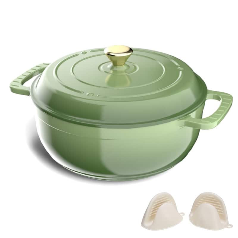 6 QT. Enameled Cast Iron Round Dutch Oven in Red with Lid - Green