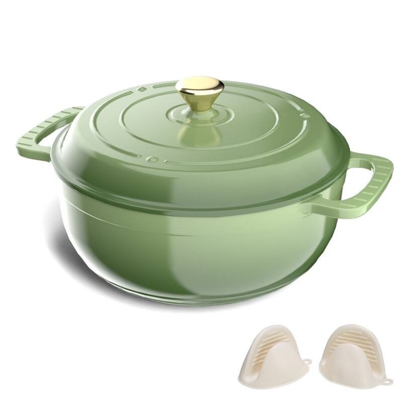 7.5 QT. Enameled Cast Iron Round Dutch Oven in White with Lid - Green