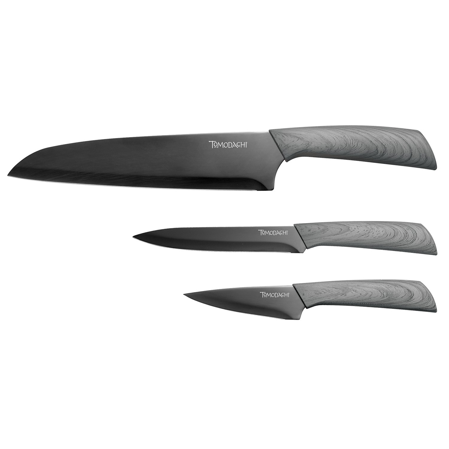 Shop Hampton Forge Tomodachi Knife Set 6 Piece Set Includes 3 Titanium Coated Black Blade Chef Knives And 3 Sheath Covers Overstock 21754334